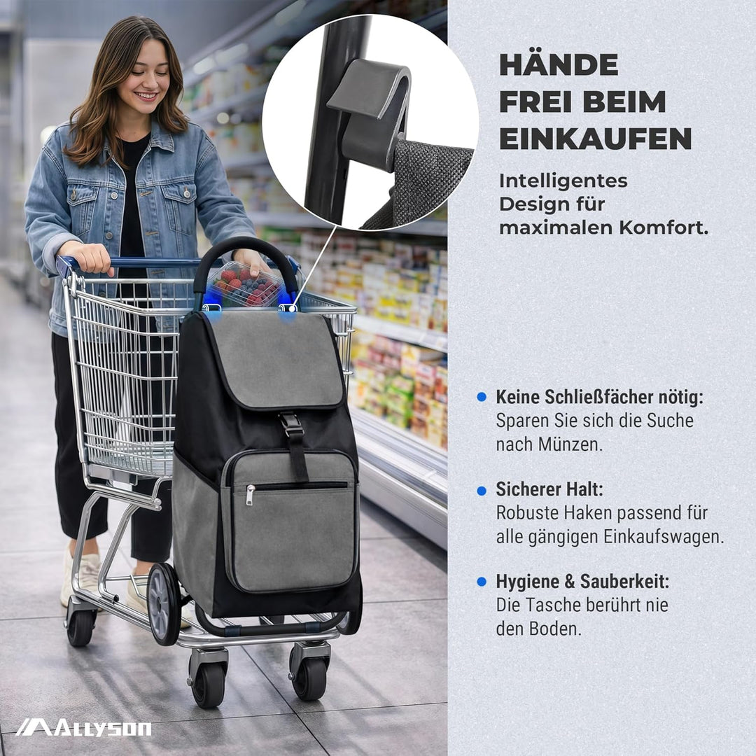 Allyson® Einkaufstrolley klappbar, Einkaufswagen mit 45L Kapazität und Abnehmbarer Tasche, Shopping