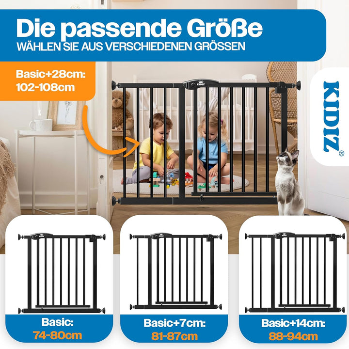 KIDIZ Treppenschutzgitter ohne Bohren | Verstellbare Breite: 74-80 cm, 75 cm hoch, Türschutzgitter u