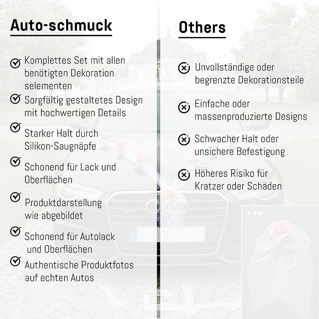 Organza M + Schleife Auto Schmuck Braut Paar Rose Deko Dekoration Autoschmuck Hochzeit Car Auto Wedd