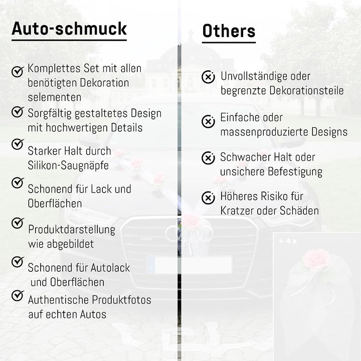 Organza M + Schleife Auto Schmuck Braut Paar Rose Deko Dekoration Autoschmuck Hochzeit Car Auto Wedd