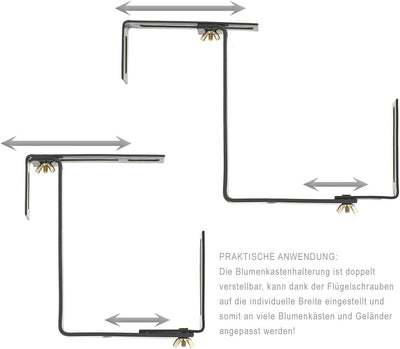 com-four® 4x Blumenkastenhalter für Balkon-Brüstungen und Geländer - flexible Befestigung aus Metall