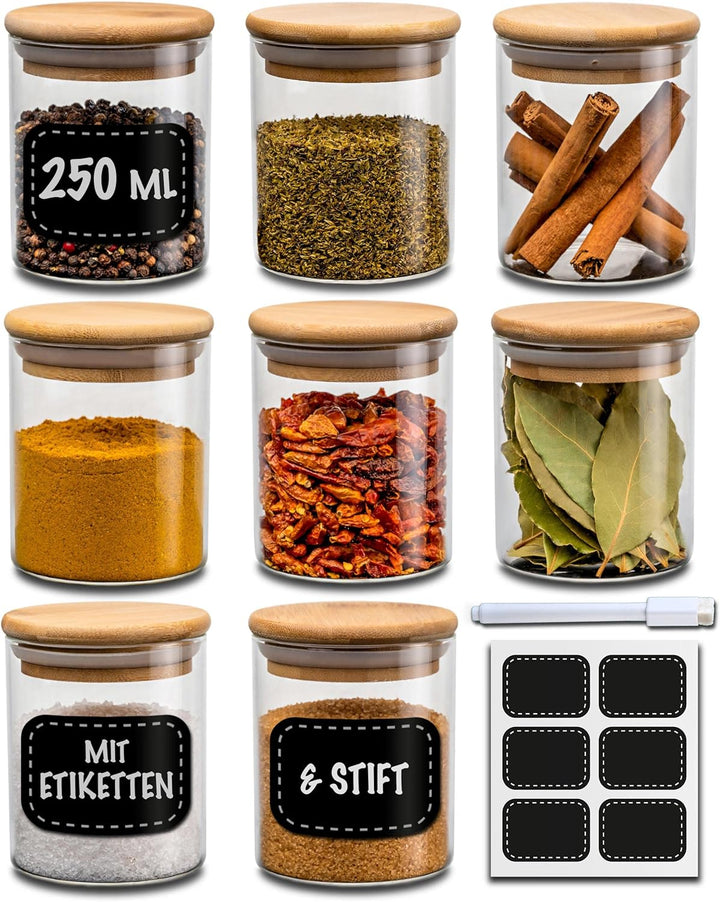 Gewürzgläser Set mit 16 Glas Dosen und Etiketten - 250ml Gross - Luftdicht -, 16
