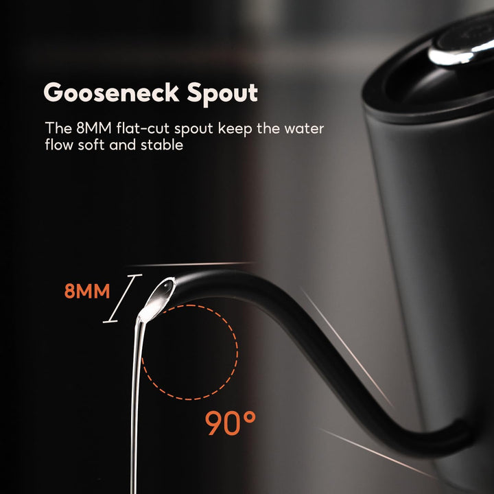 CAFELFFE Elektrischer Schwanenhals-Wasserkocher, 0,8L, 1500 W, Schwarz | Teekanne, Edelstahl-Heisswa