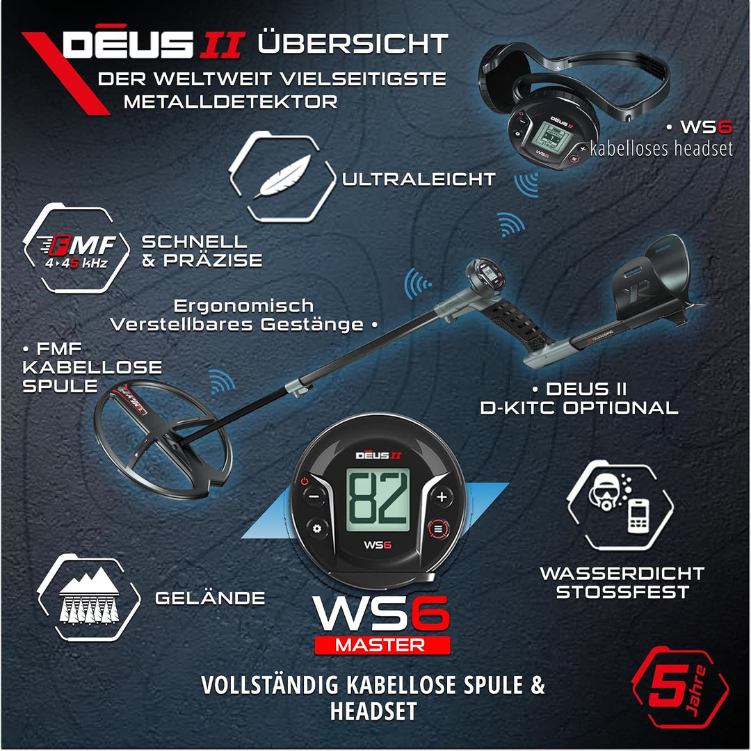 XP Metal Detectors Deus II WS6 Master - Wetterfest und mehrfrequenzfähig, ideal für die Schatz- und