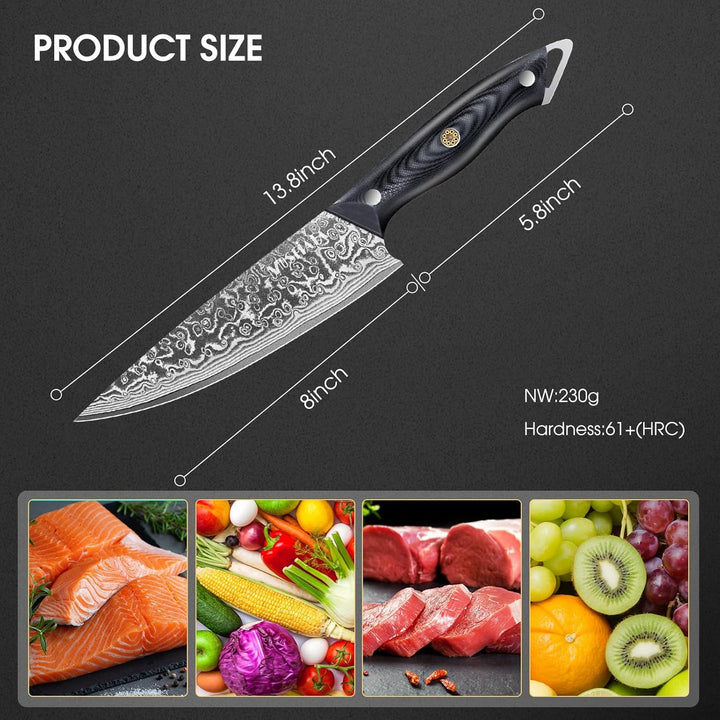 MOSFiATA Damastmesser 8 Zoll Kochmesser-Japanisches Küchenmesser aus Damaszener Stahl-Chef's Knife m