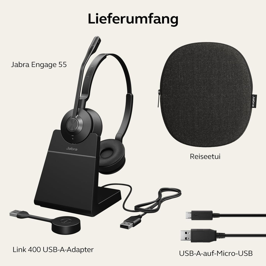 Jabra Engage 55 Schnurloses Stereo-Headset DECT-Adapter - Mikrofon mit Geräuschunterdrückung, umfang