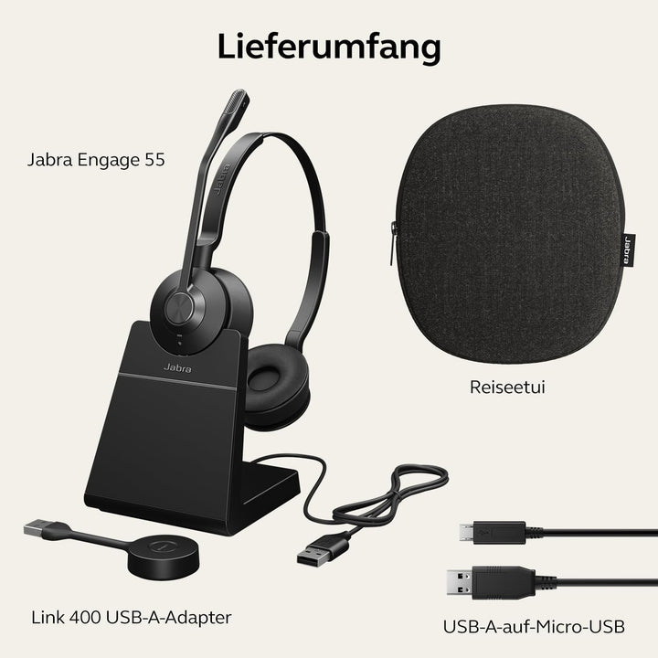 Jabra Engage 55 Schnurloses Stereo-Headset DECT-Adapter - Mikrofon mit Geräuschunterdrückung, umfang