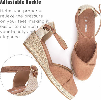 Hitmars Espadrilles Keilsandalen Damen Elegant 6 CM Grösse EU 36-43 Sandalen 01 Khaki 36 EU, Sandale