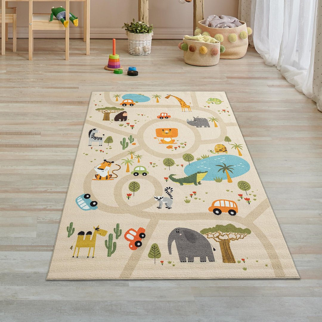 Teppich-Traum Kinderteppich Kinderzimmer Teppich Spielteppich Spielmatte Safari Strassenteppich Läuf