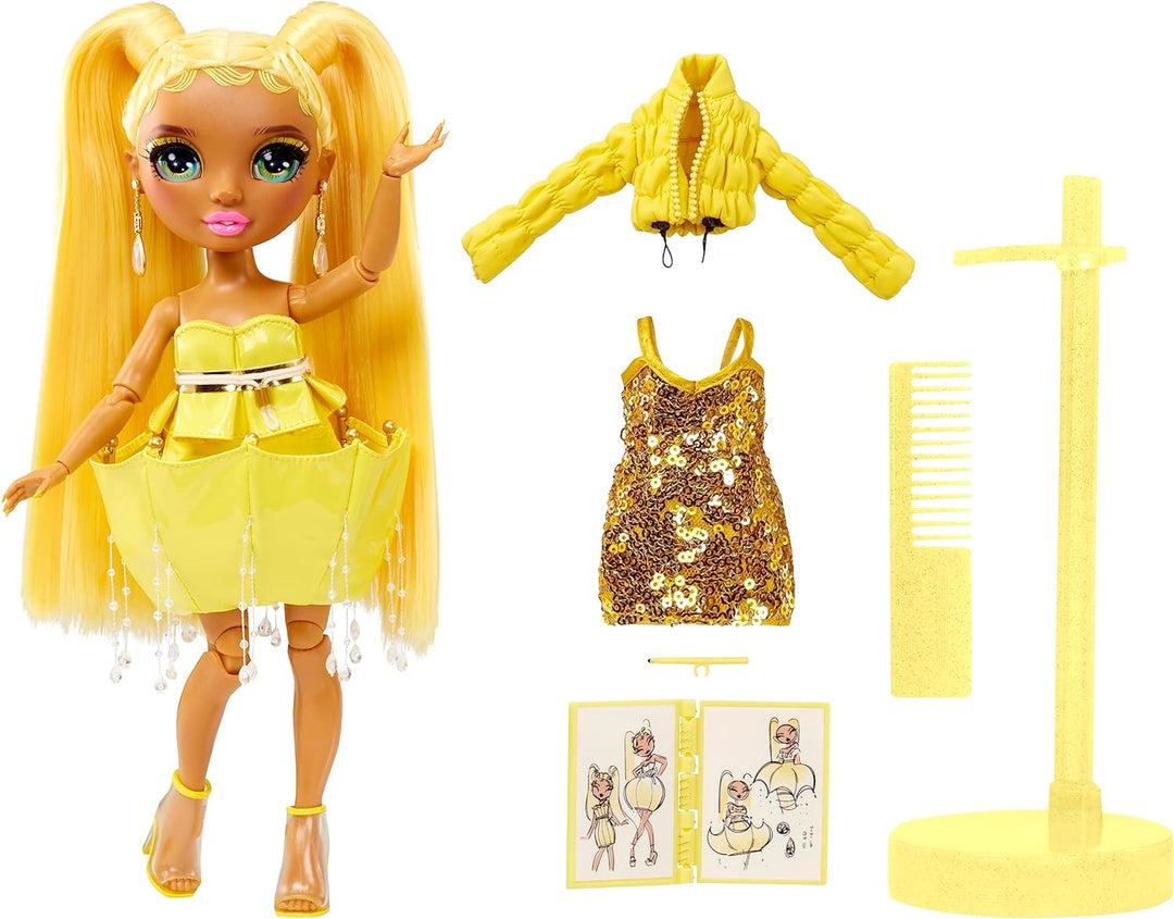 Rainbow High Fantastic Fashion Puppe - Sunny Madison - Gelbe Modepuppe und Spielset mit 2 Outfits &amp;