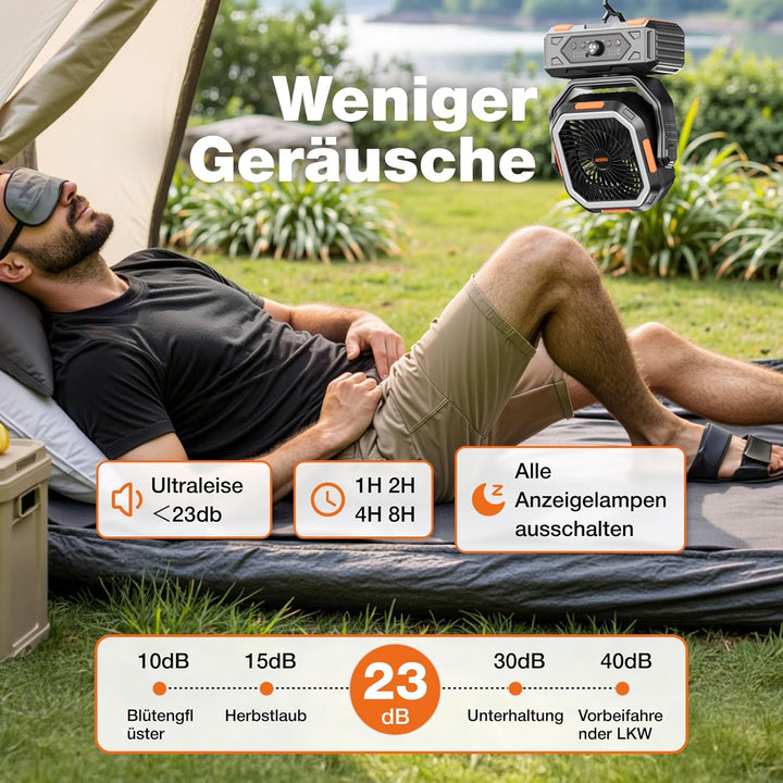OGERY 2025 Camping Ventilator tragbar mit Akku, 20000mAh Battery, Starke Luftleistung mit Stufenlose