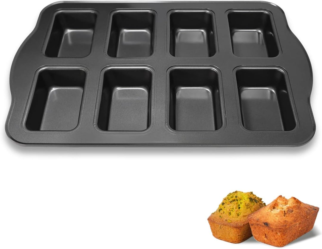 8 Mini-Kastenformen, Kastenform, antihaftbeschichtet, Karbonstahl, Backform zum Backen, Grau (1 Set)