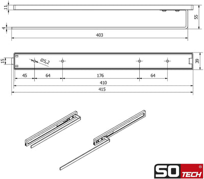 SOTECH Handtuchauszug STYLE 1-armig schwarz 415 mm Auszugsweg 300 mm Handtuchhalter für Seiten- und