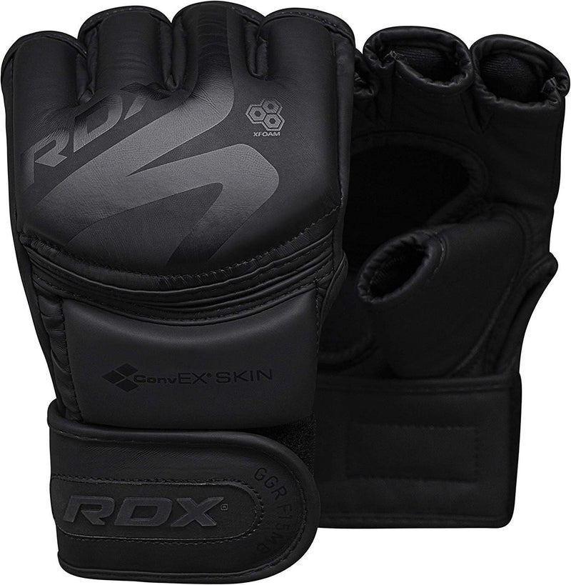 RDX MMA Handschuhe Schwarz Profi Training, Maya Hide Leder, Grappling Sparring Kampfsport Kickboxen