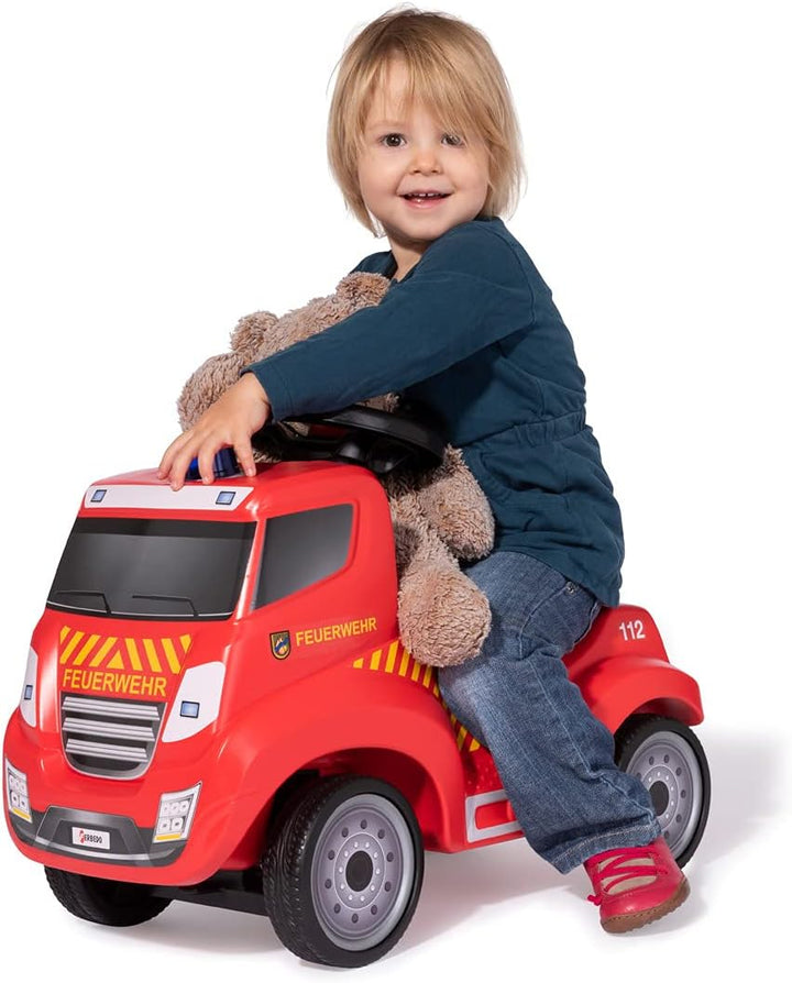 Ferbedo Feuerwehr Rutscher (mit Hupe, neues Design, Sirene, Blaulicht, Feuerwehrauto, Flüsterlaufrei