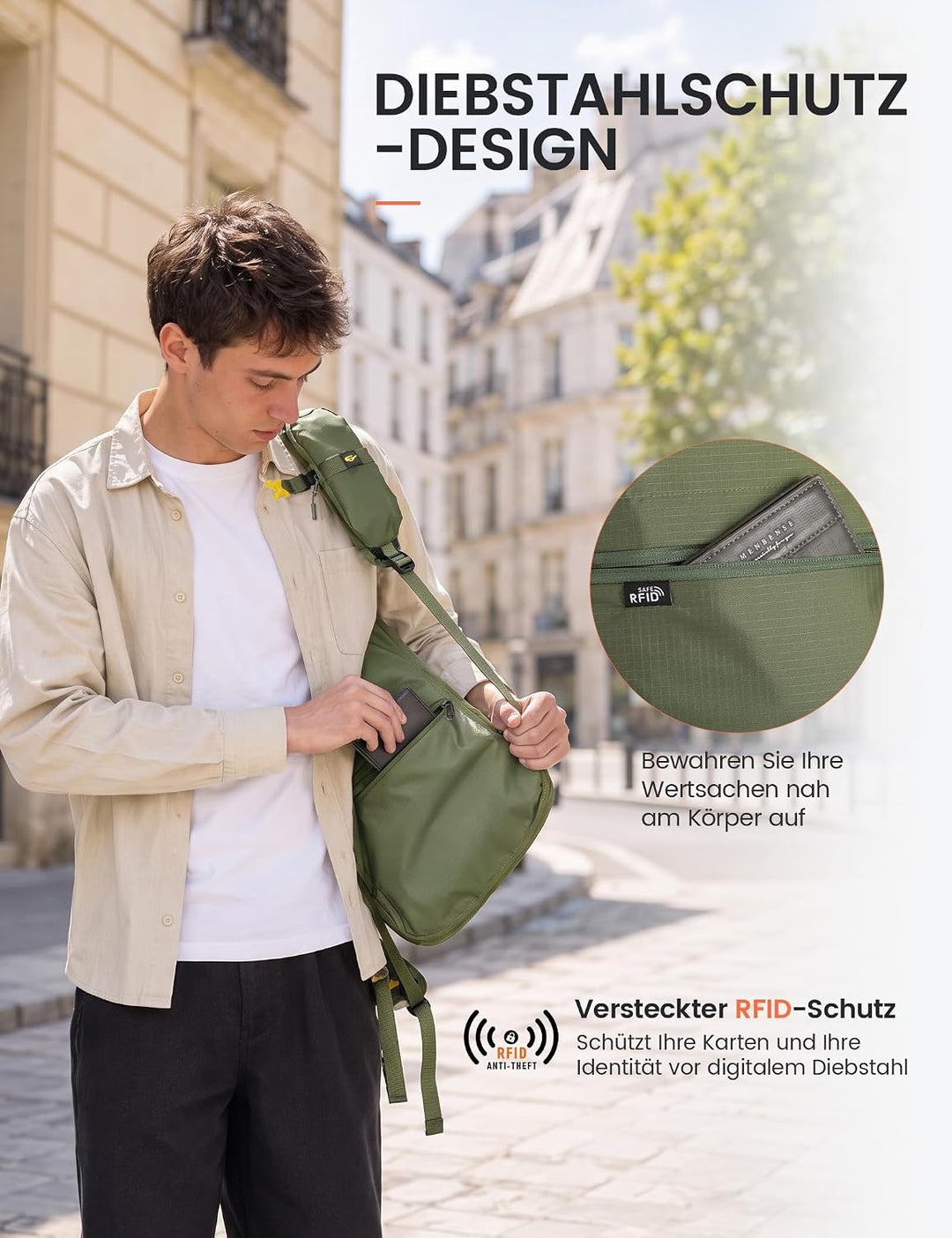SKYSPER Faltbarer Rucksack 18L, Wanderrucksack Klein mit Brustgurt Grün, Grün