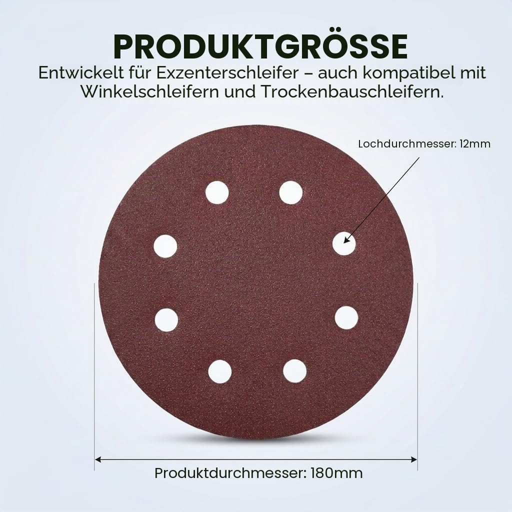 Schleifpapier 180mm Klett Körnung 180, 40 Stück 180mm Schleifscheiben für Schleifgiraffe Langhalssch