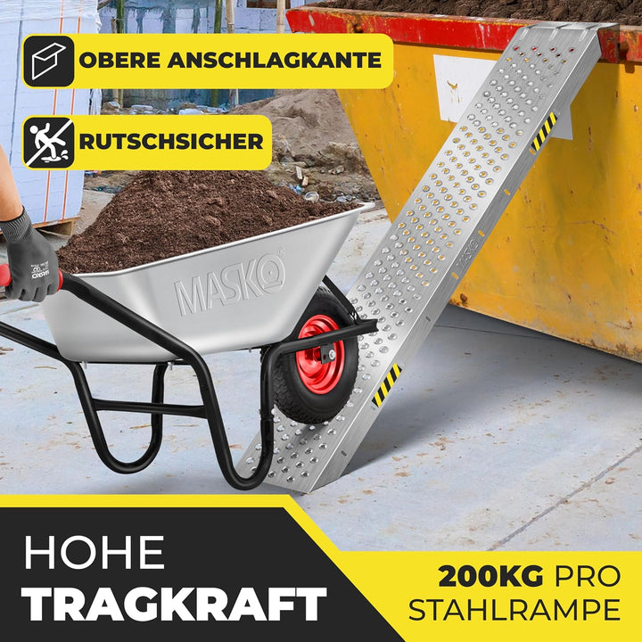 MASKO® 2X Auffahrrampe | Verladerampe | Verladeschiene | verzinkter Stahl | Antirutsch | 200kg* Pro