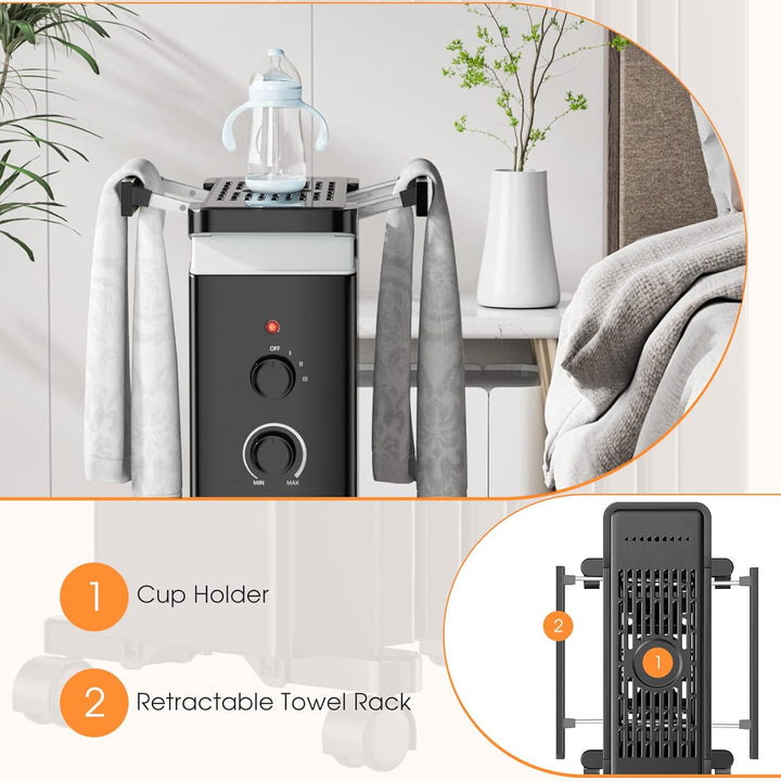 RELAX4LIFE Ölradiator 1500W, Elektrische Heizung mit 7 Rippen&3 Heizstufen&Handtuchhalter, Elektrohe