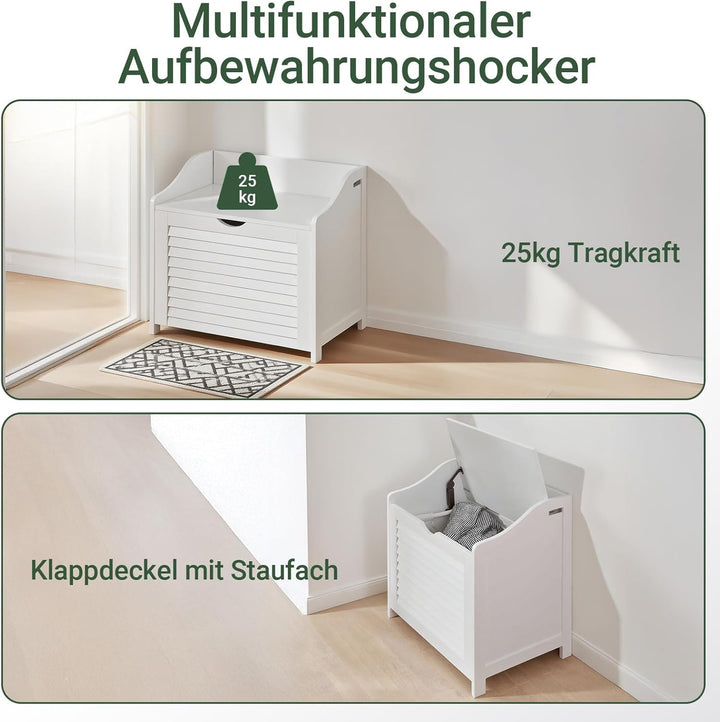 SoBuy Schuhbank mit Sitzfläche & Stauraum – Wäschetruhe mit herausnehmbarem Wäschesack, stabil & pla