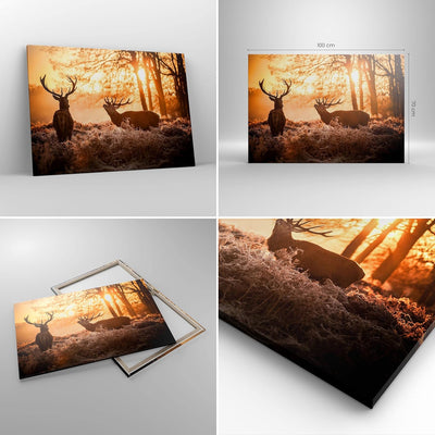 ARTTOR Bilder auf Leinwand 100x70cm Leinwandbild Deer Heidekraut Tier Gross Wanddeko Bild Schlafzimm