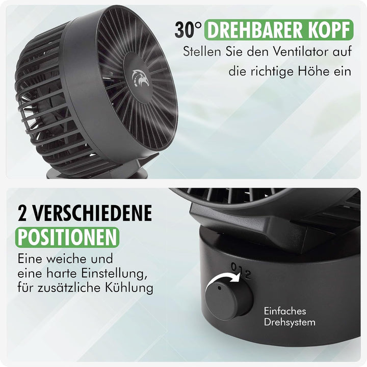 Tischventilator Schwarz - Tischventilator sehr Leise mit 2 Geschwindigkeiten USB Ventilator Wiederau