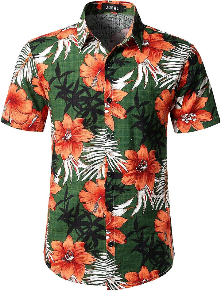 JOGAL Herren Casual Floral Blumenmuster Kurzarm Hawaiihemd Grün XXL, Grün XXL