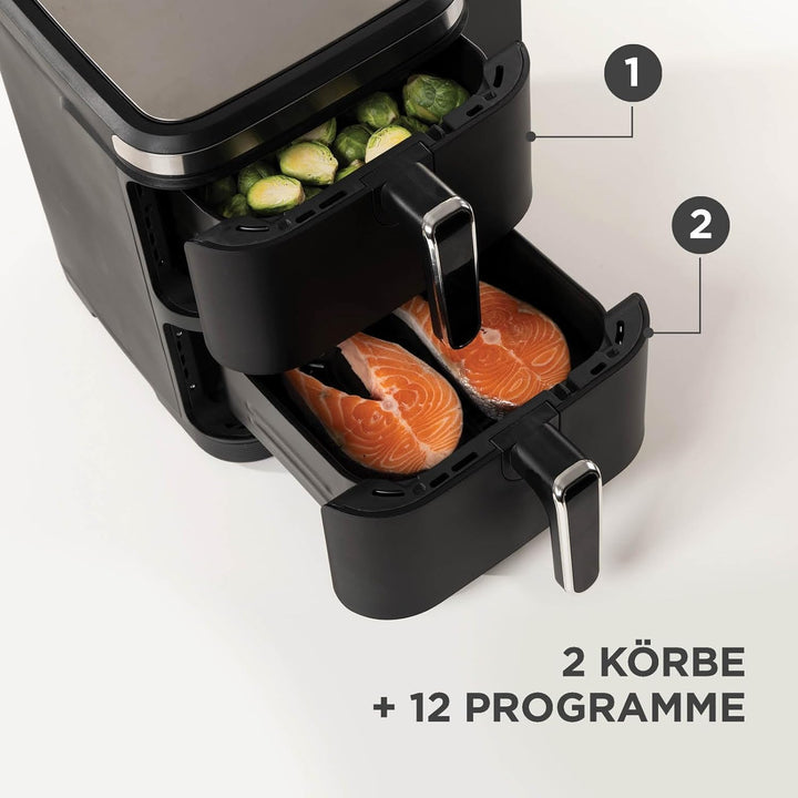 Rosmarino Tower XXL Airfryer 10,4L - Vertikales Design | Doppelkammerfritteuse | 12 Programme | 2800