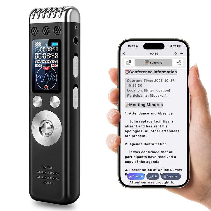 woeaozy 64 GB AI Digitales Diktiergerät - Professionelles tragbares Tonbandgerät mit KI-Transkriptio