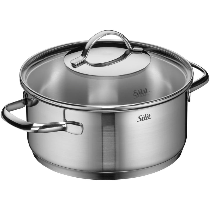 Silit Achat Kochtopf klein 20cm, Glasdeckel, Bratentopf Induktion 2,5l, Edelstahl teilmattiert, unbe