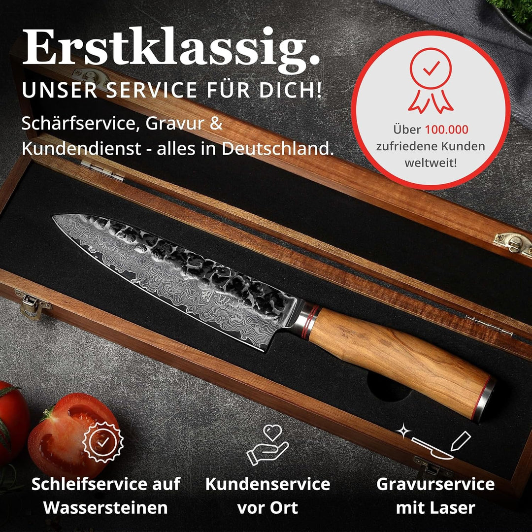 Wakoli Olive Santoku Messer aus echtem Damaststahl (VG10 Kern) 17cm Klinge – Scharfes Damast Küchenm