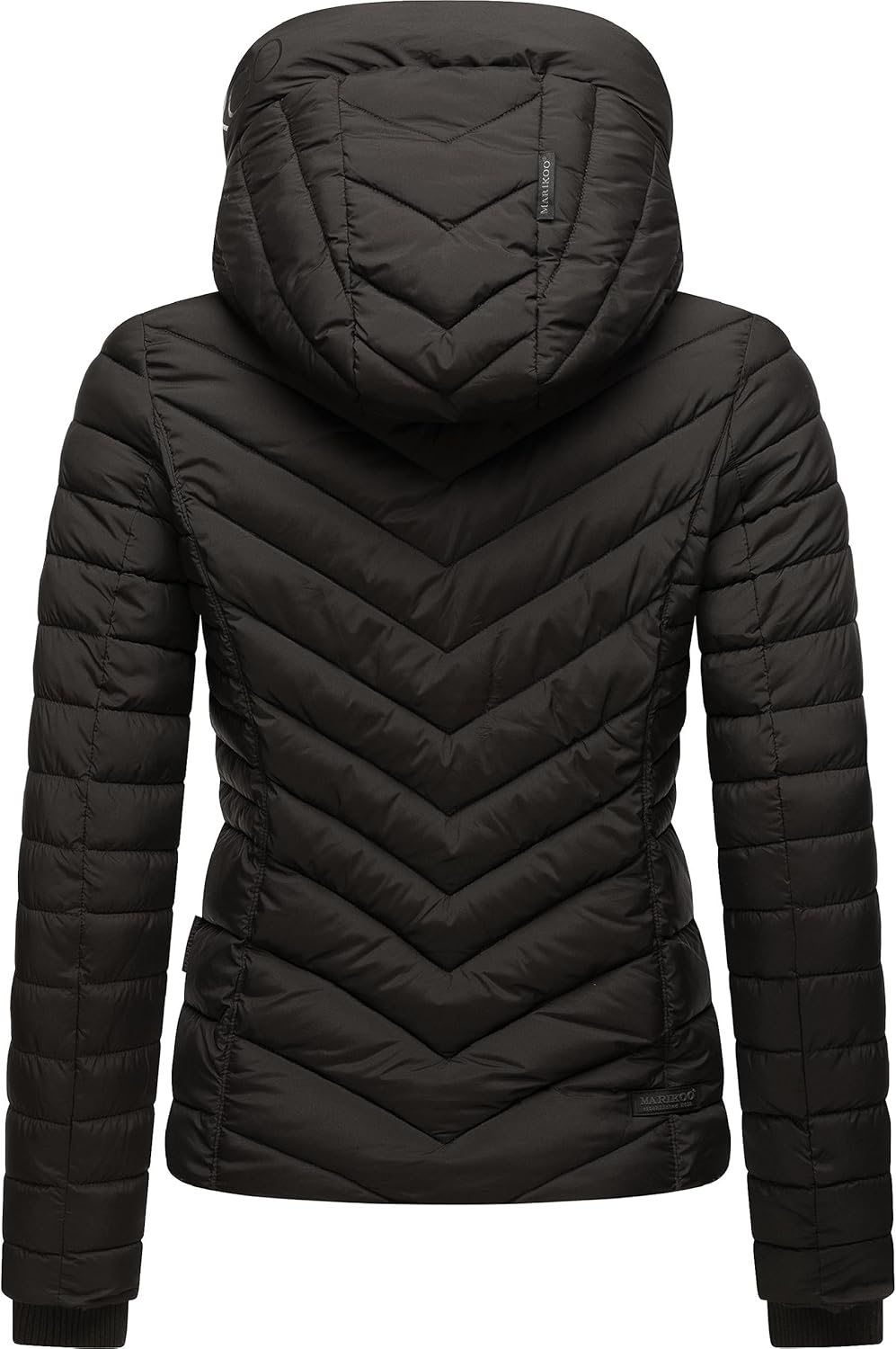 MARIKOO Damen Übergangsjacke leichte Steppjacke kurz mit Abnehmbarer Kapuze Kagomee XS-XXL L Schwarz