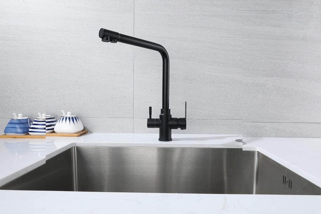 SkyPanda 3 Wege Küchenarmatur, Trinkwasser Wasserhahn mit Doppelhebel, Durchdringung 3-in-1, 360° dr