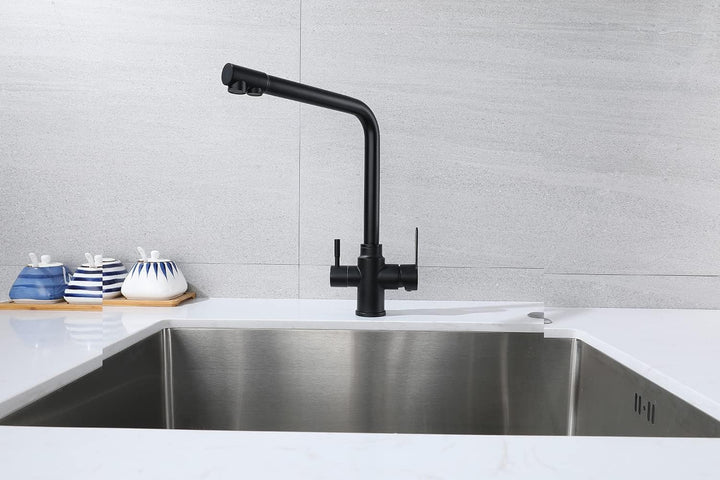 SkyPanda 3 Wege Küchenarmatur, Trinkwasser Wasserhahn mit Doppelhebel, Durchdringung 3-in-1, 360° dr