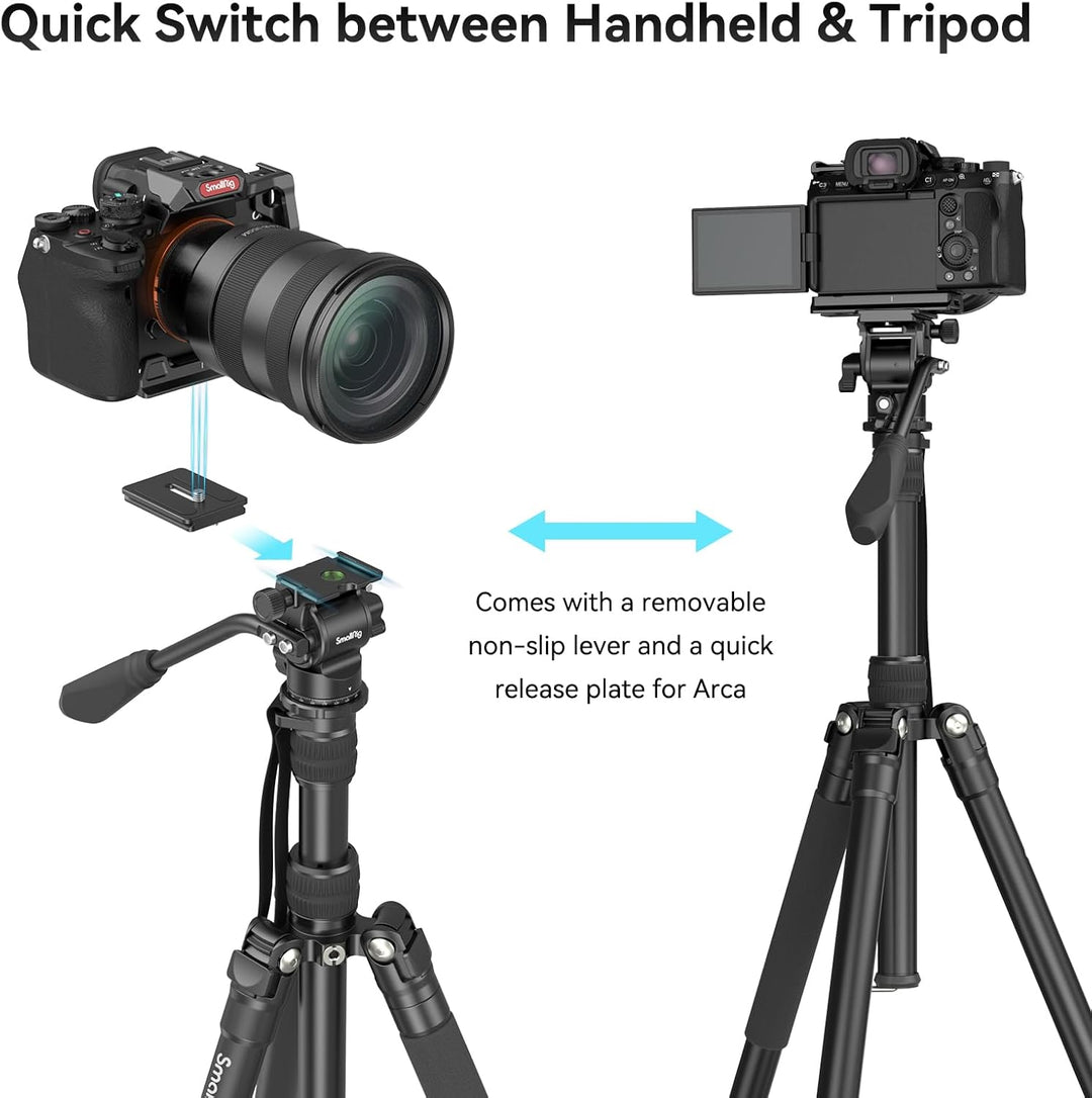 SMALLRIG 71" Videostativ mit Fluidkopf, Aluminium Kamerastativ, 360-Panorama Video Tripod für Reisen