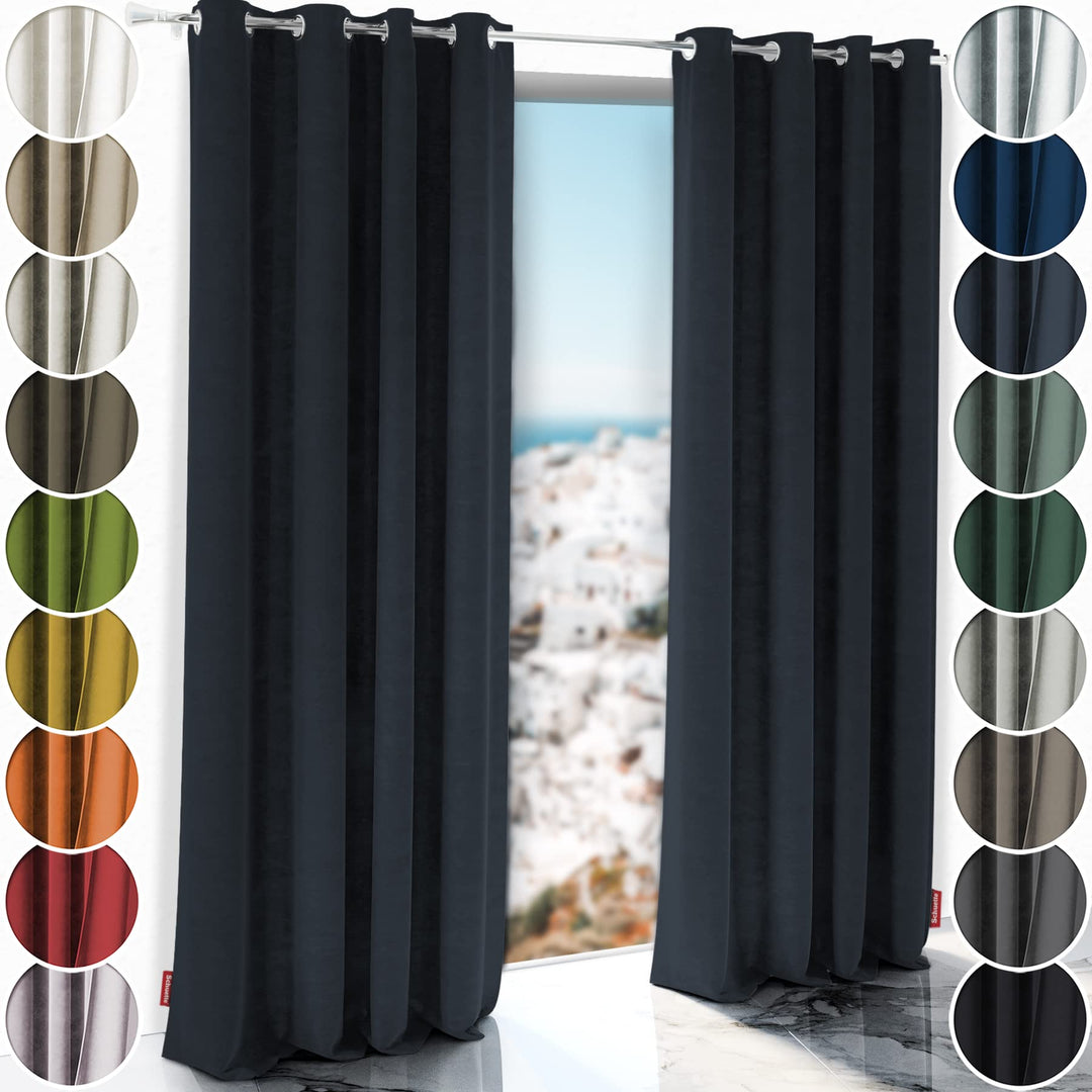 Schuette® Verdunkelungs-Vorhang Gardine mit Ösen ● Millenium Velvet: Anchor (Blau) ● 135x150cm Breit