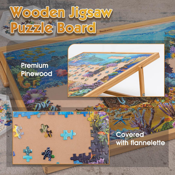 Becko Adjustable Wooden Puzzle Board Jigsaw Puzzle Plateau Puzzle Easel for Adults and Kids for Puzz