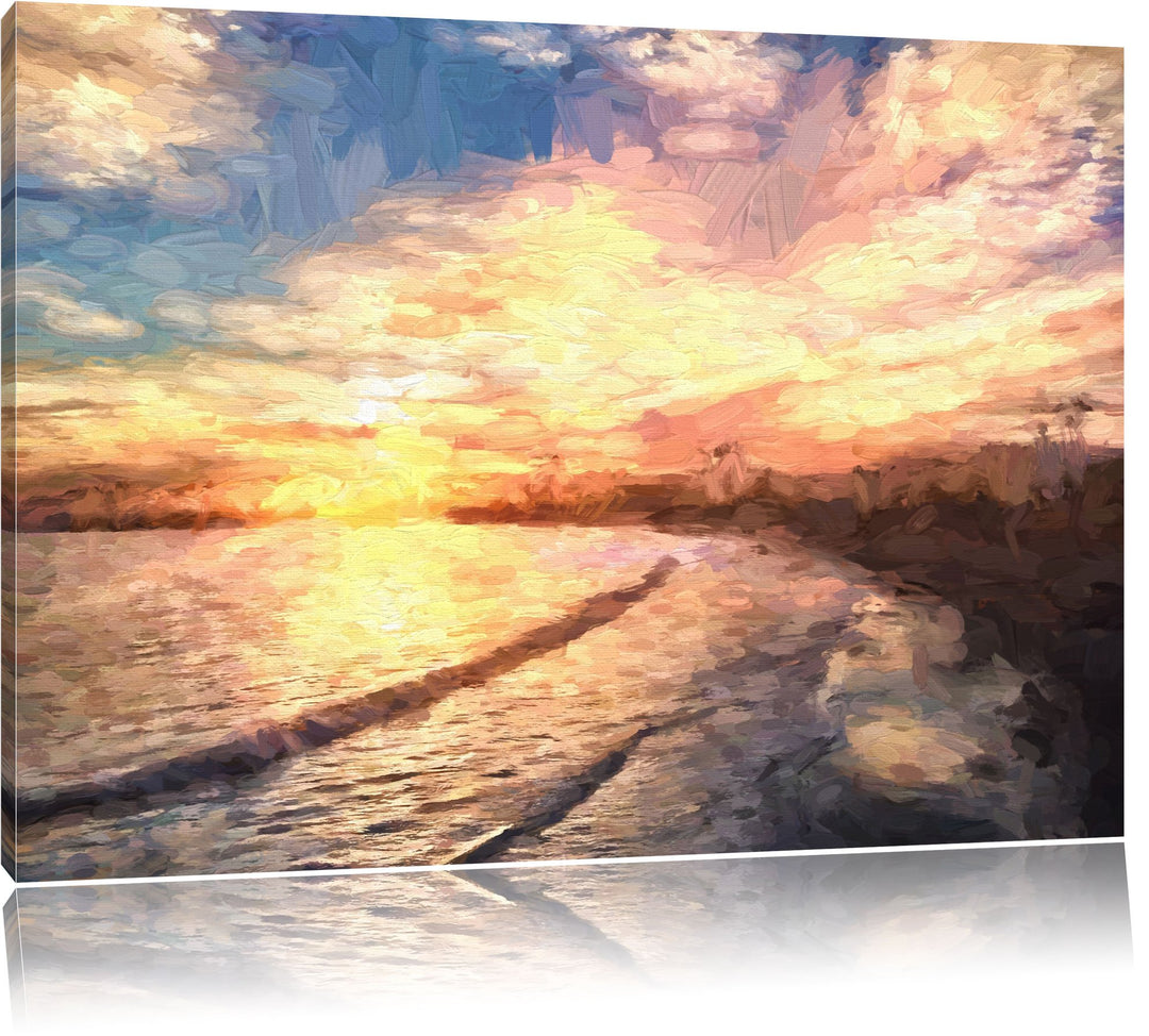 Pixxprint Los Angeles Beach Pinsel Effekt, Format: 100x70 auf Leinwand, 100x70