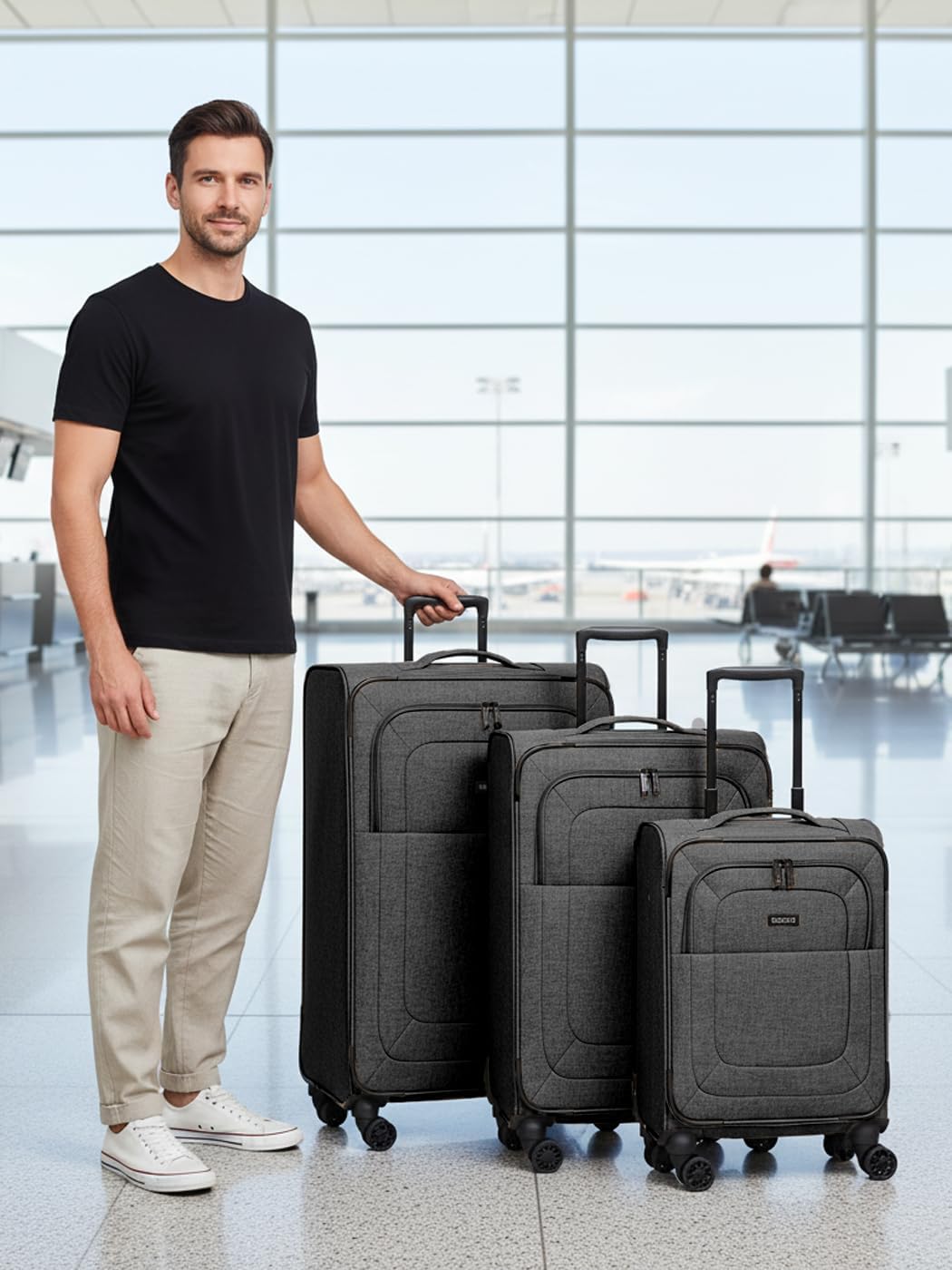 REDOLZ Koffer-Set 3-teilig für Damen & Herren | leichte & stabile Reise-Trolleys, hochwertiges Softc