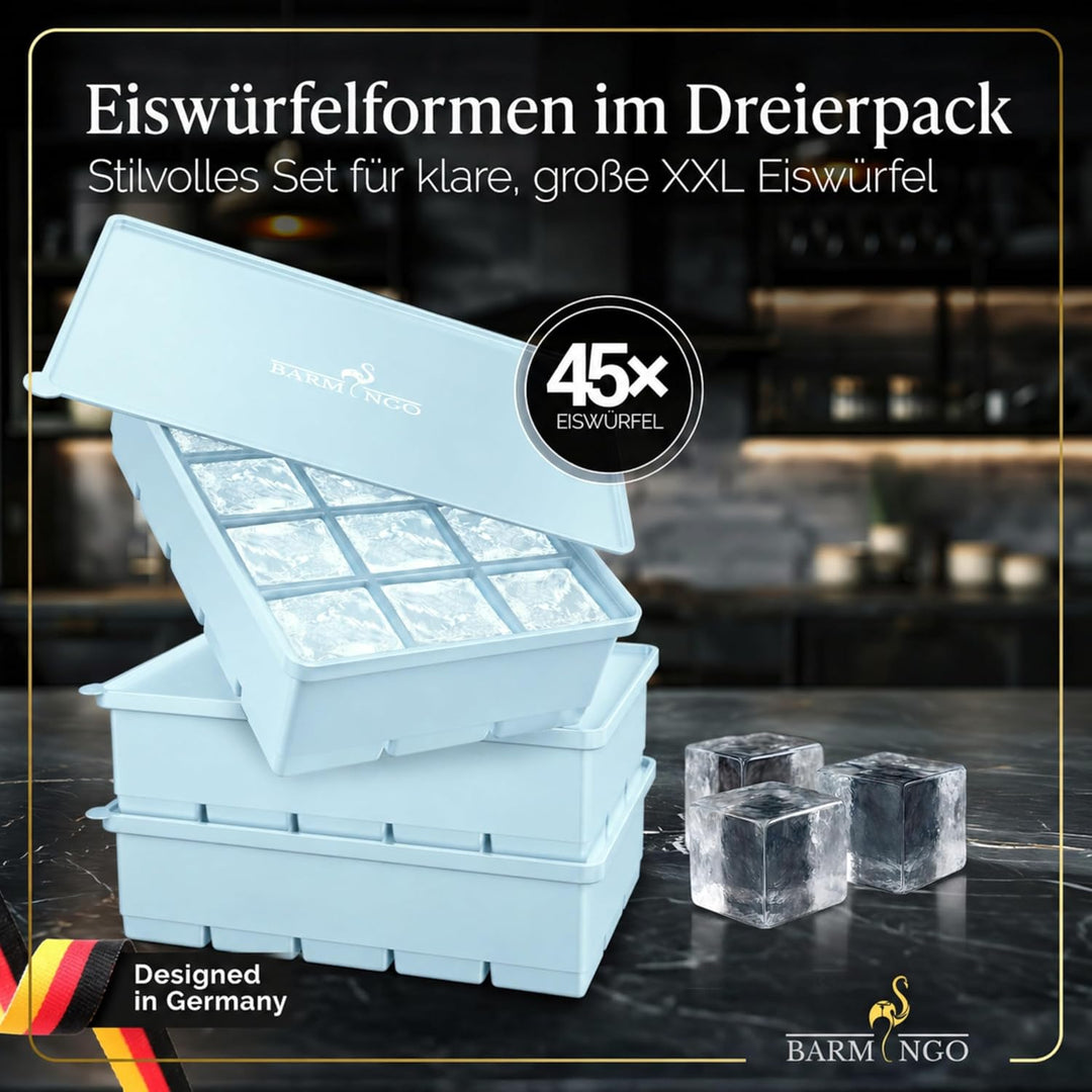 Silikon Eiswürfelform mit Deckel (3er Set) – BPA-freie Eiswürfelform gross/XXL | Grosse Eiswürfel Fo