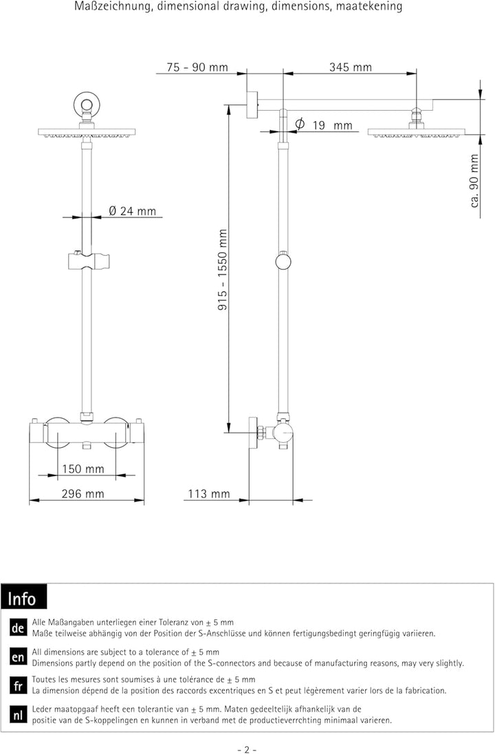 Schulte Duschsystem mit Sicherheits-Thermostat, Kopfbrause rund, Chrom, Korpus aus Messing, Duschmas
