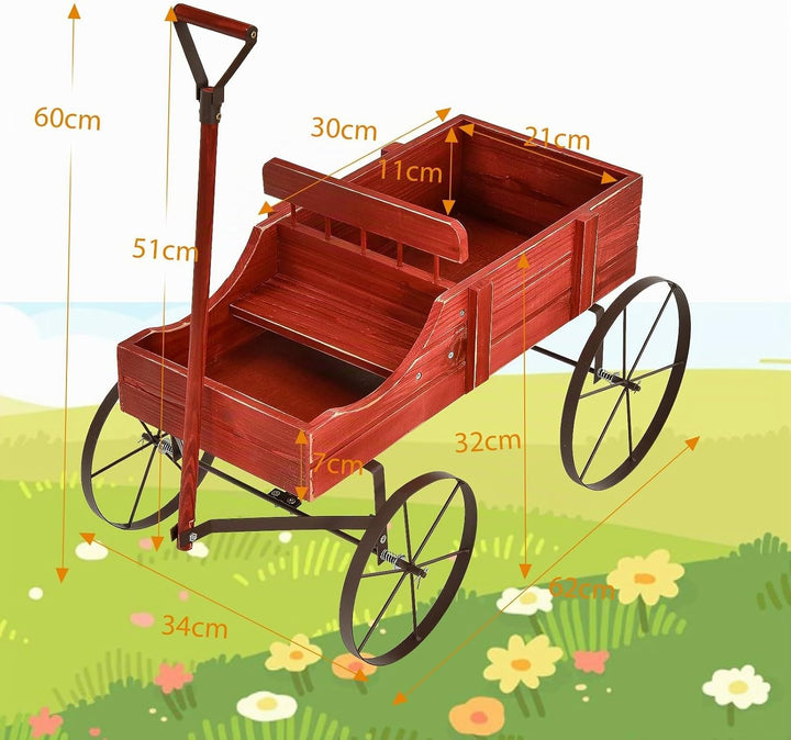 SOARS Blumenständer, Blumenwagen mit 4 Rädern aus Metall, Pflanzenständer aus Massivholz, Blumenkast
