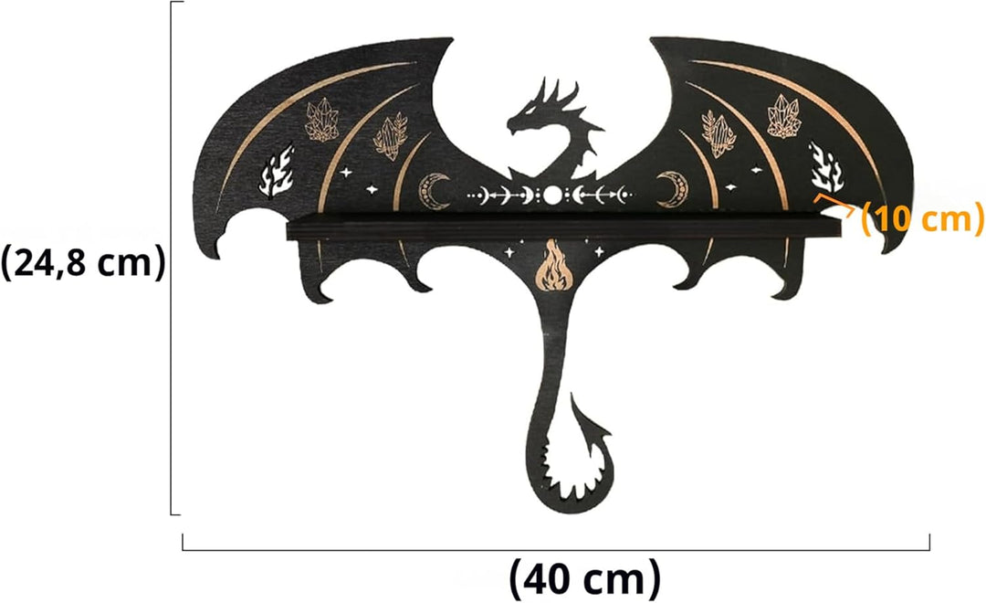 Gotisches Drachen Wandregal - Mystisches Schweberegal aus Holz für Kristalle & Deko im Hexen-Stil. S