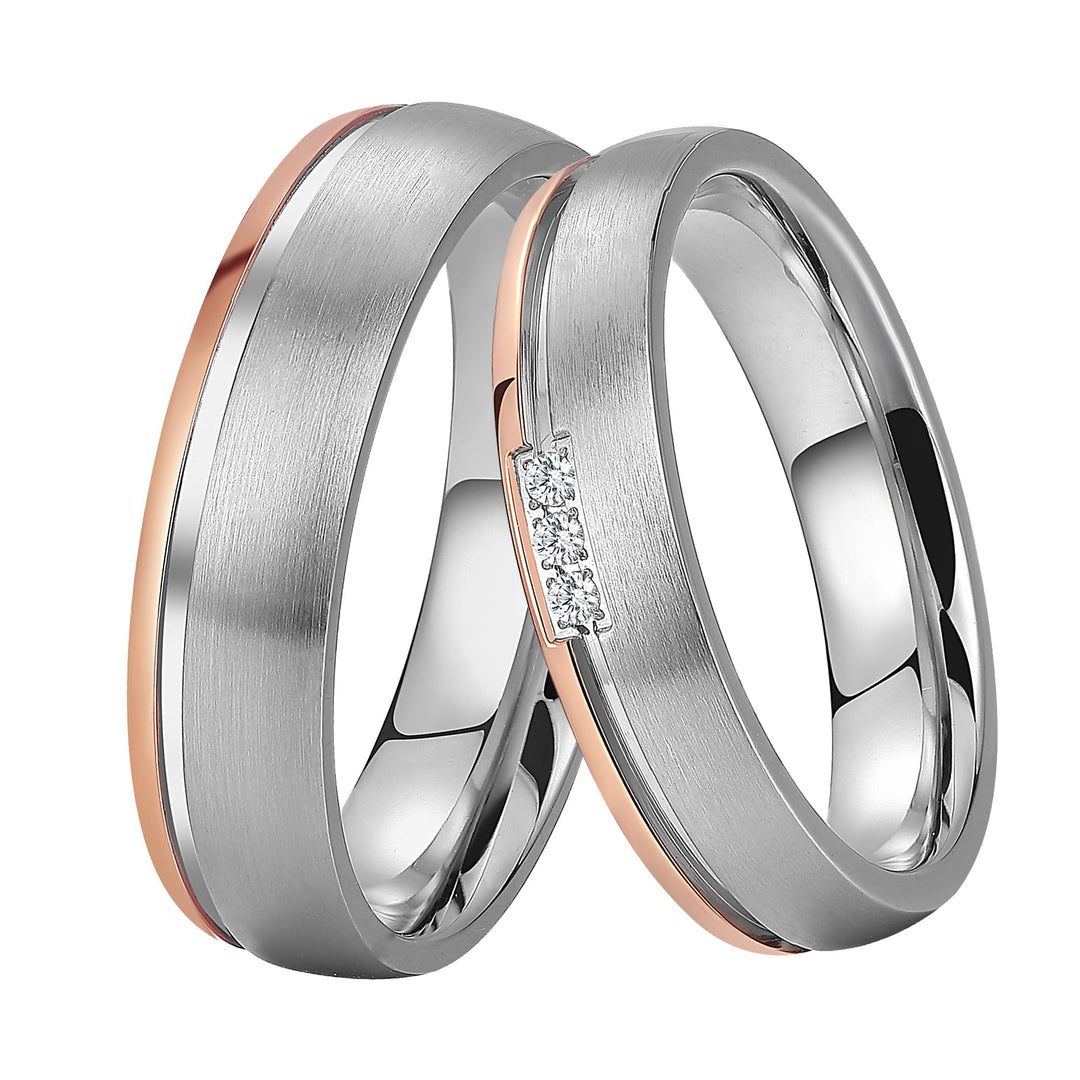 DOOSTI Ring für Damen Herren Partnerring Edelstahl Bicolor Silber Rosegold ohne/mit Zirkonia Ehering