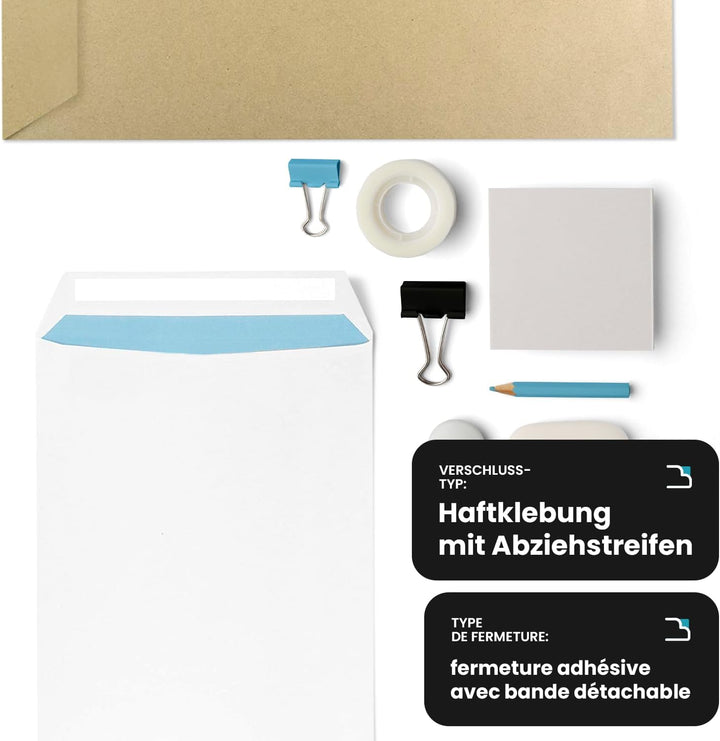 Netuno 250 Versandtaschen DIN C4 Weiss 229 x 324 mm 90g grosse Briefumschläge Weiss mit Fenster link