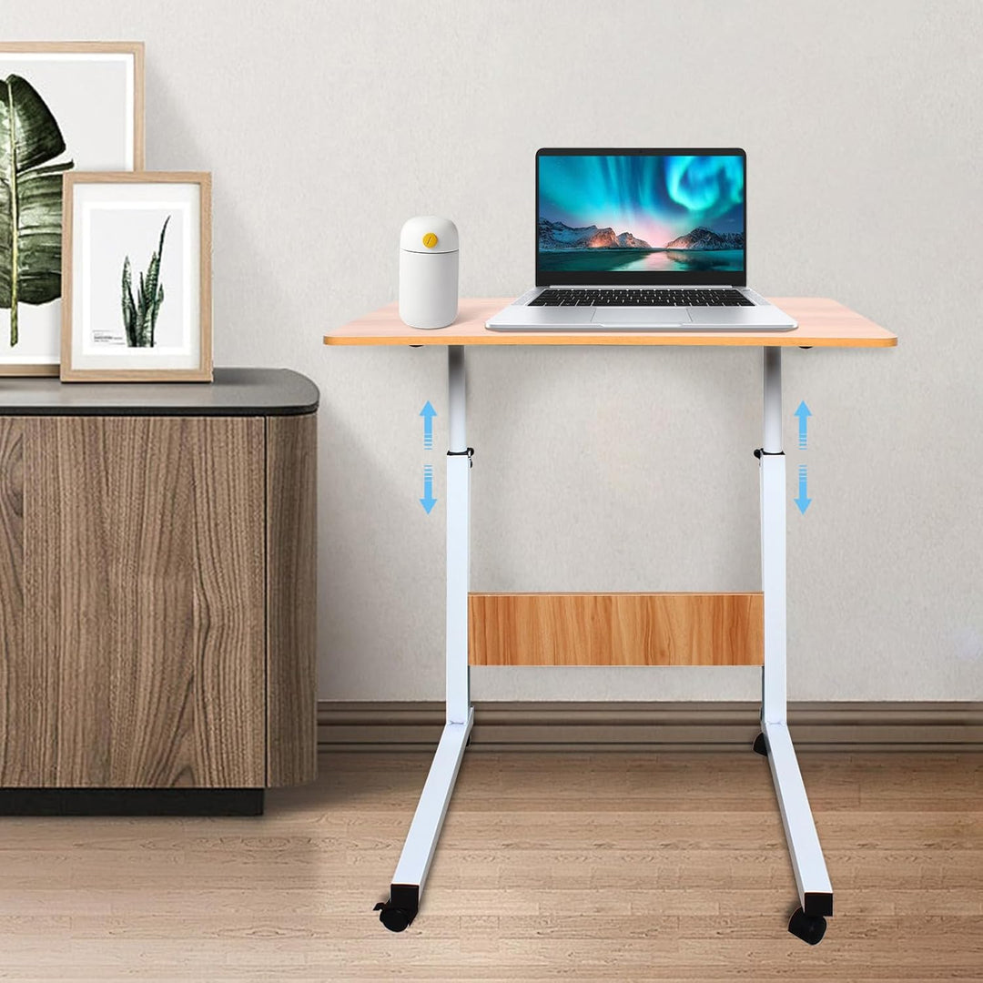 Höhenverstellbarer Laptop-Tisch, Beistelltisch mit 4 Rollen, Stehpult, Schreibtisch Klein, Überbett-