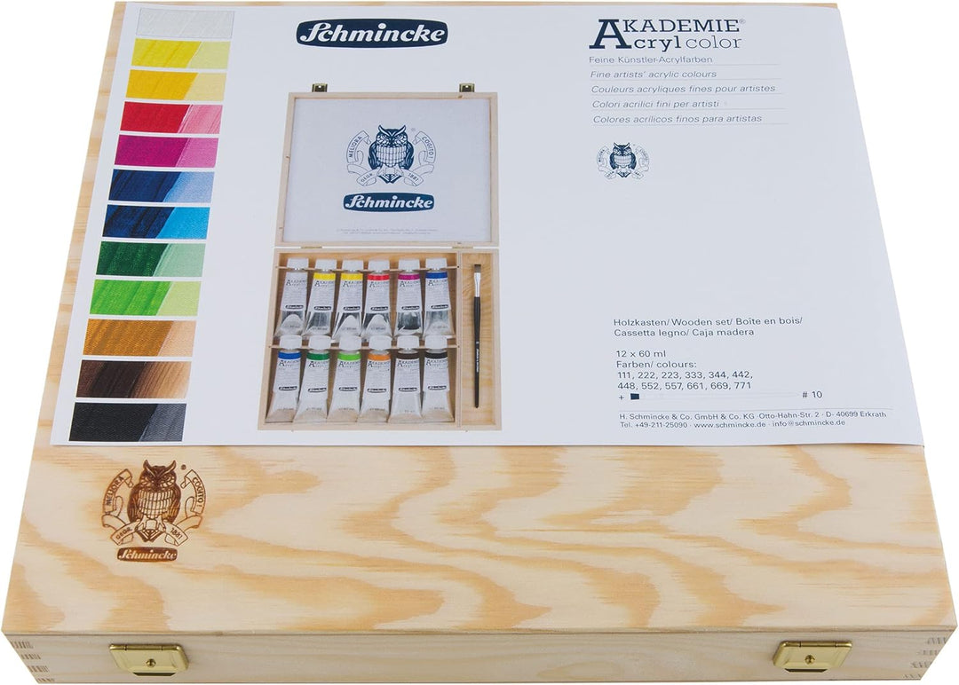 Schmincke – AKADEMIE Acryl, 12 x 60 ml-Tuben, 76 014 097, 12 brillante, hoch lichtechte Farbtöne im