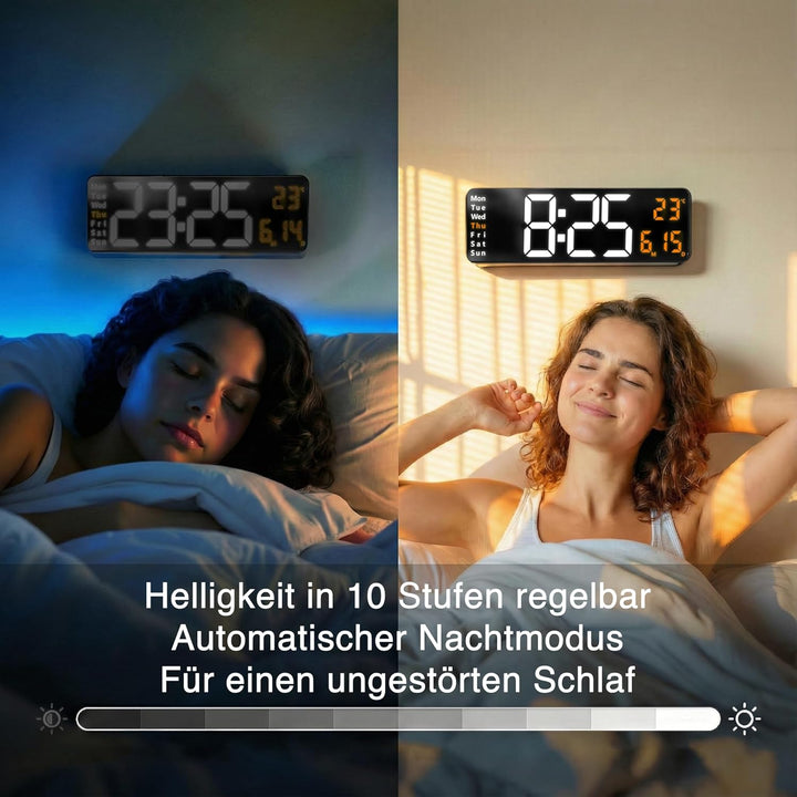 Opis Clock 1 XXL Weiss/Orange: Wanduhr Digital mit Temperaturanzeige, die Grosse Leuchtende LED Digi