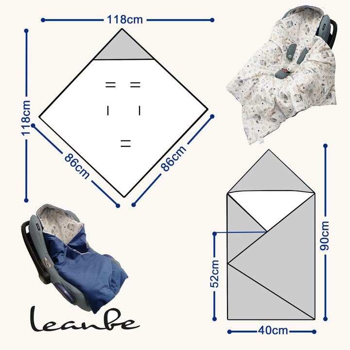 Baby Einschlagdecke Doppelseitig 86x86 cm Baumwolle-Velours für Kinderwagen und Babybett (Blau Velou