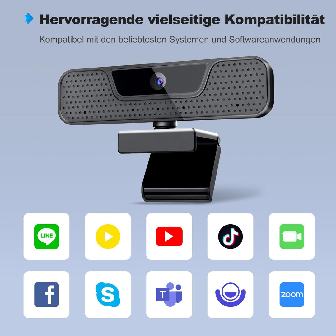 ToLuLu 4K Auto Focus Webcam for PC, 4 AI Noise Cancelling Microphones, UHD Webcam, Automatic Light C